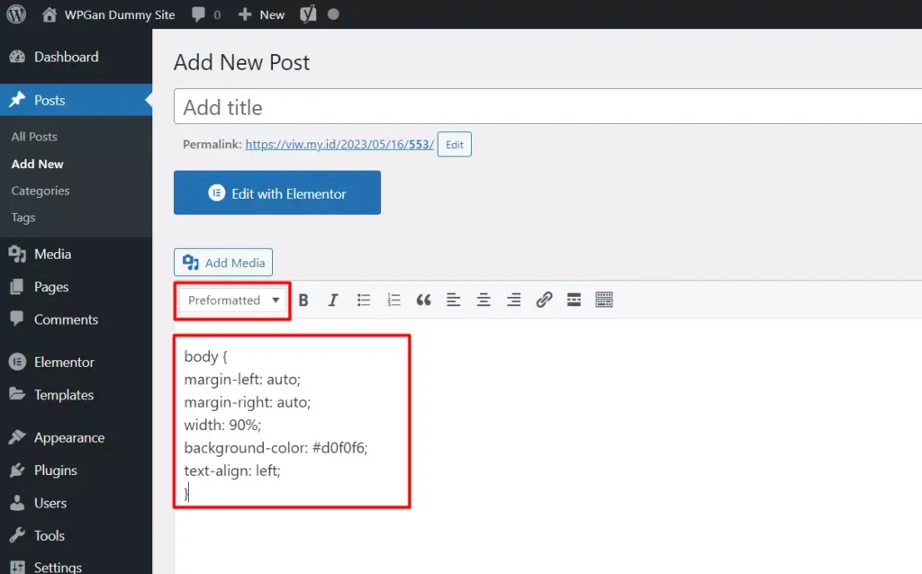 Cara Menampilkan Baris Kode di WordPress - Classic Editor - 2