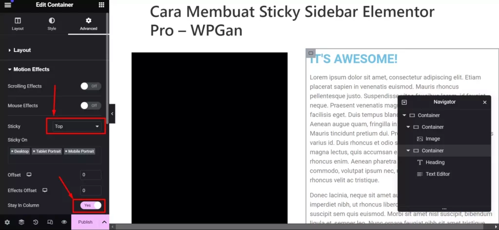 Cara Membuat Sticky Sidebar Elementor Pro - 5-2