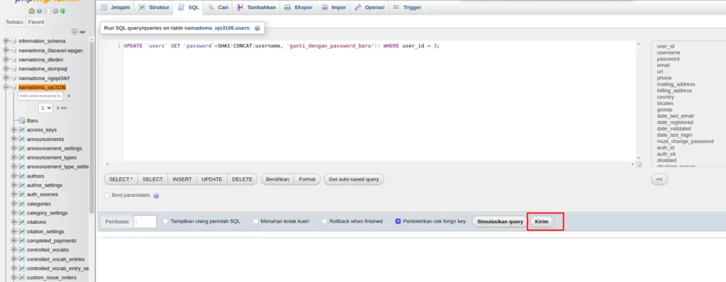 Cara Reset Password OJS Melalui Database - 4-2