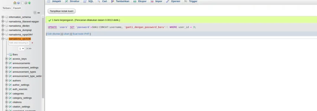 Cara Reset Password OJS Melalui Database - 4-3