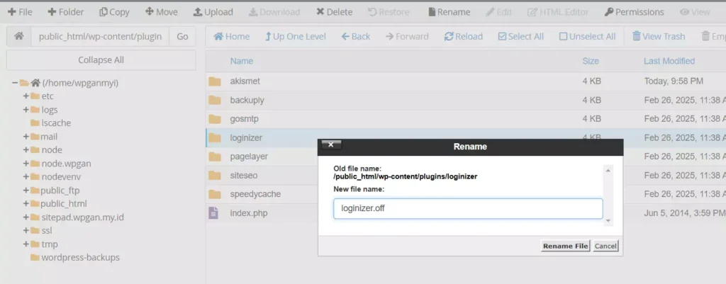 Cara Menonaktifkan Plugin WordPress Tanpa Login - 1-4-1