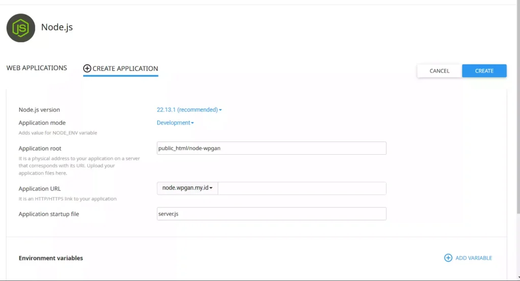 Cara Upload Node.js ke cPanel - 2-2